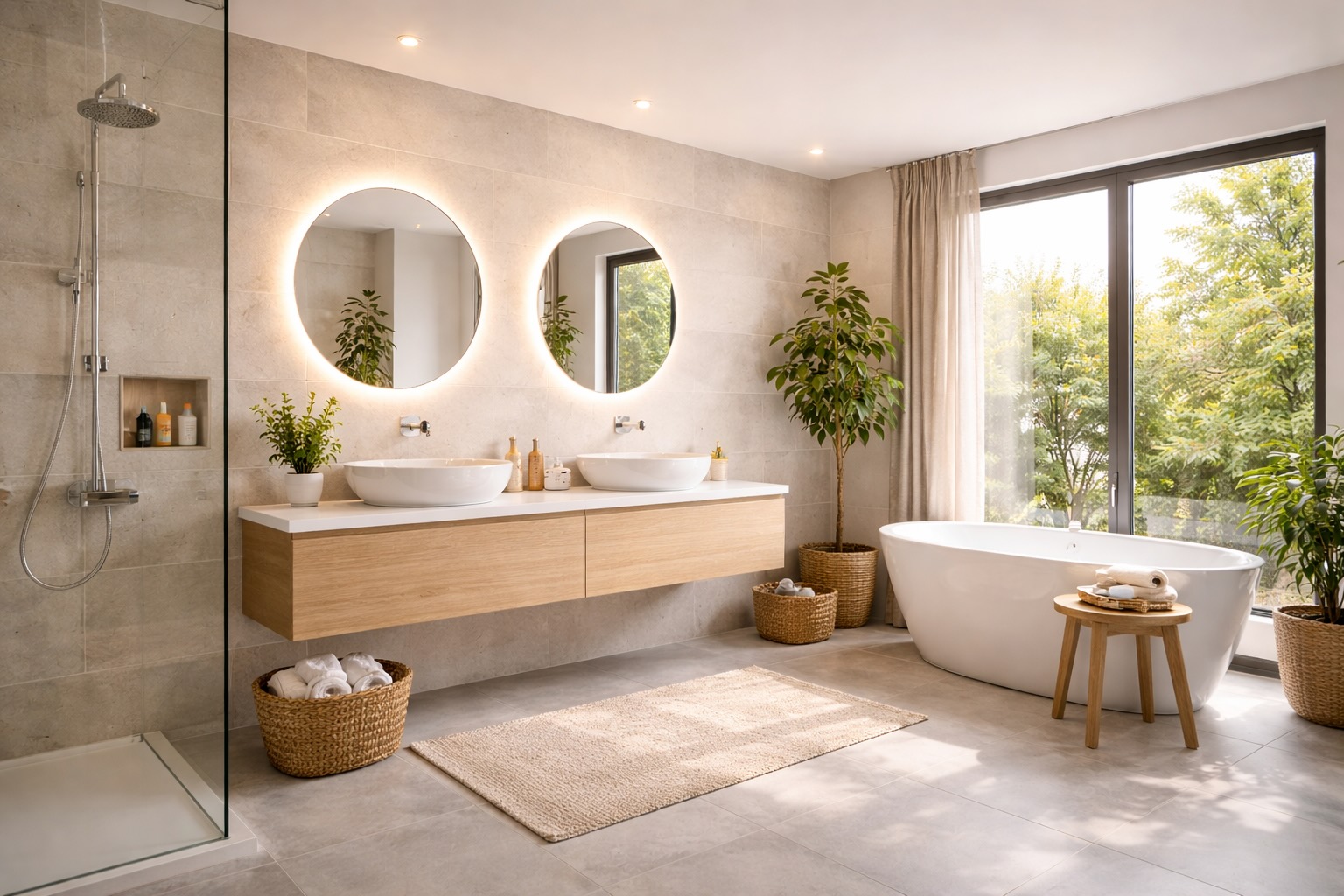 Salle de bain rénovée avec douche de plain-pied